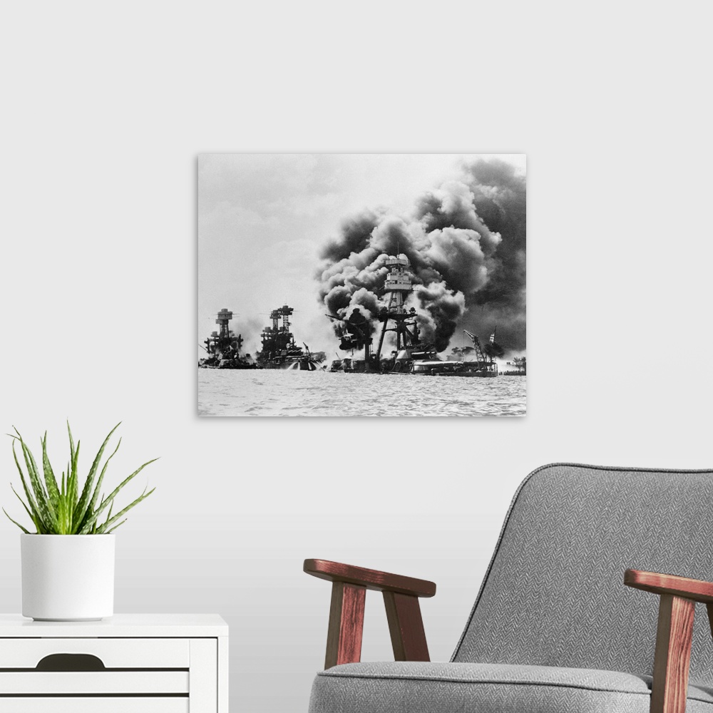 A modern room featuring Ten years after the holocaust that followed the sneak bombing attack on Pearl Harbor, Americans a...