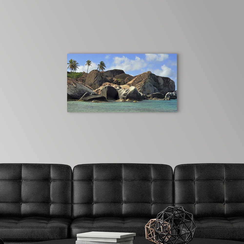 A modern room featuring The rocky landscape and coastline of the island of Virgin Gorda in the Caribbean