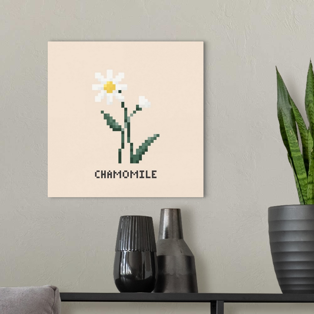 A modern room featuring White Chamomile Pixel Art