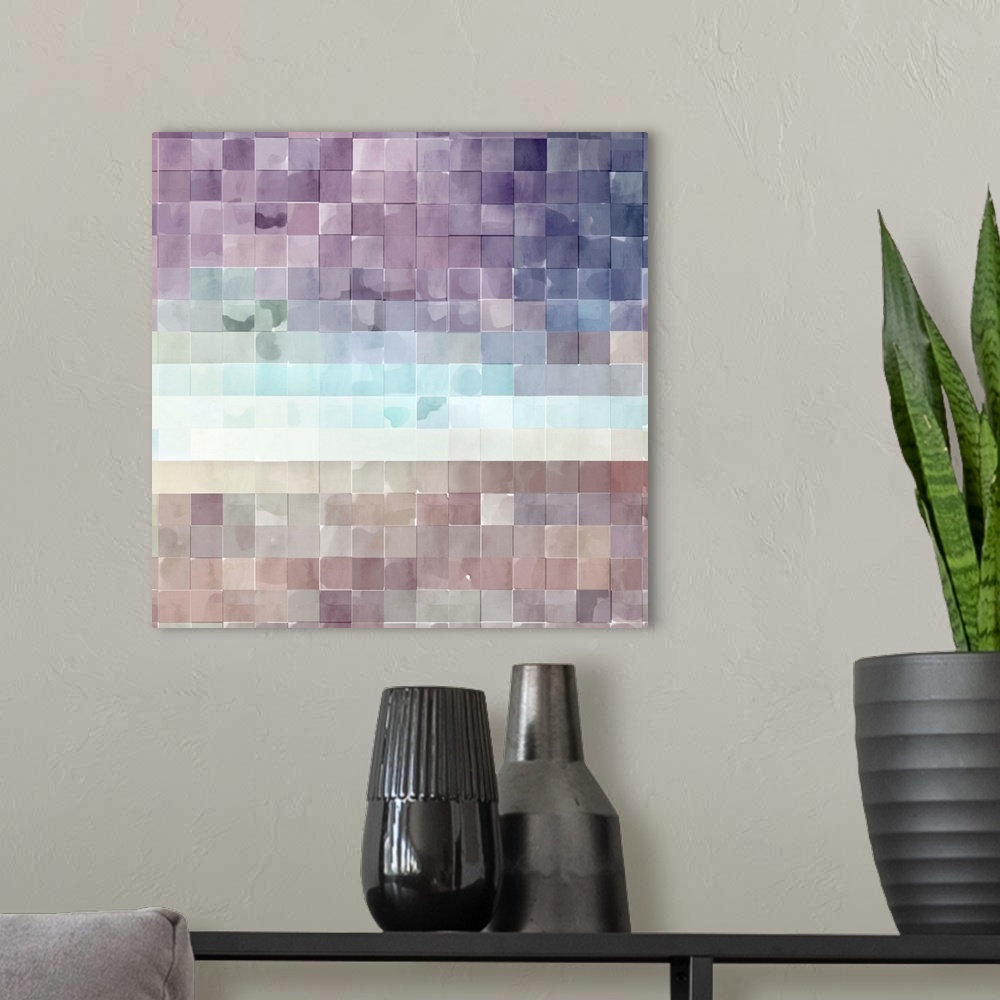 A modern room featuring Gridded Watercolor Landscape B