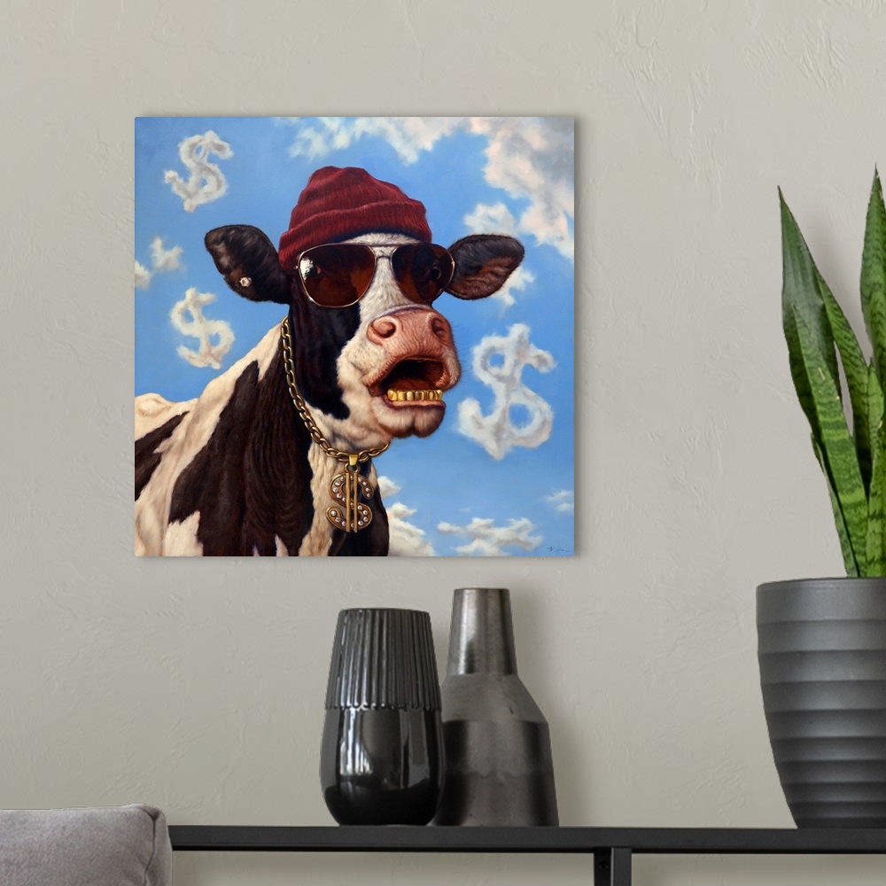 A modern room featuring Cash Cow
