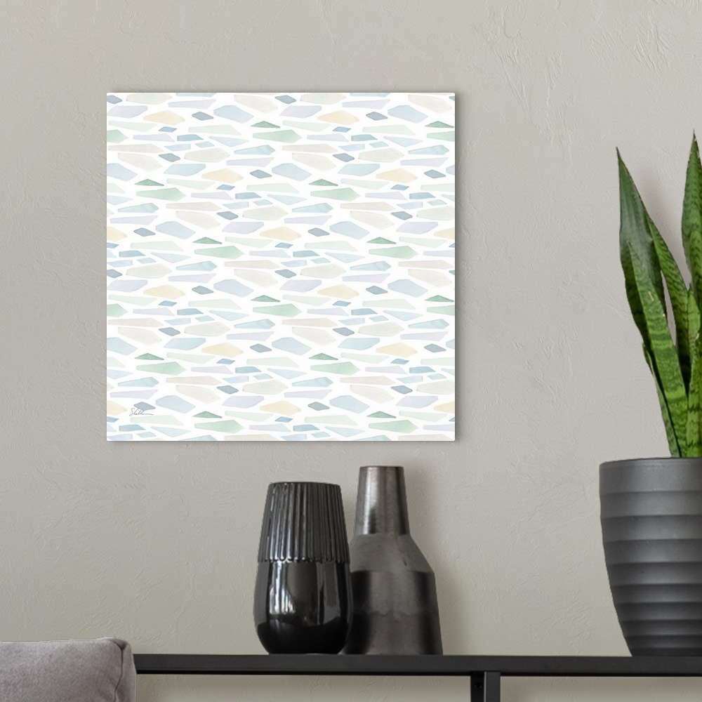 A modern room featuring Abstract organic watercolor of the ocean and beachglass