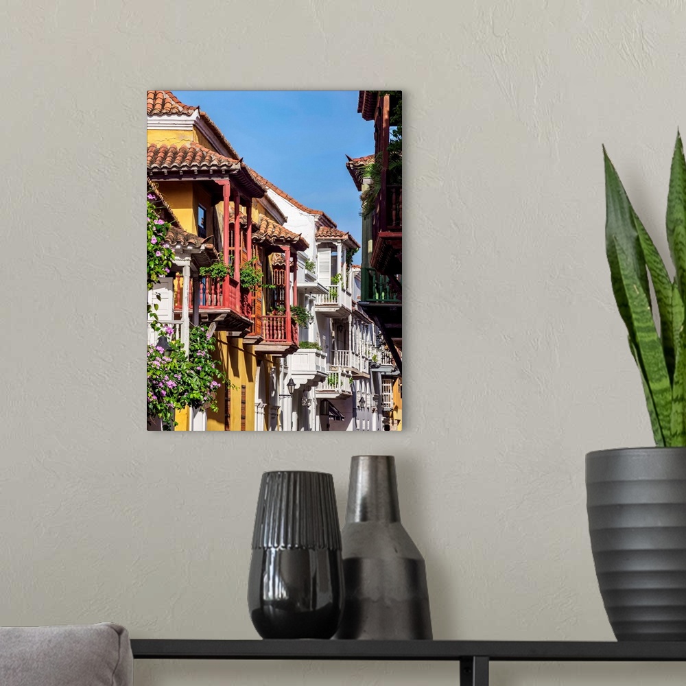 A modern room featuring Houses with Balconies, Old Town, Cartagena, Bolivar Department, Colombia.