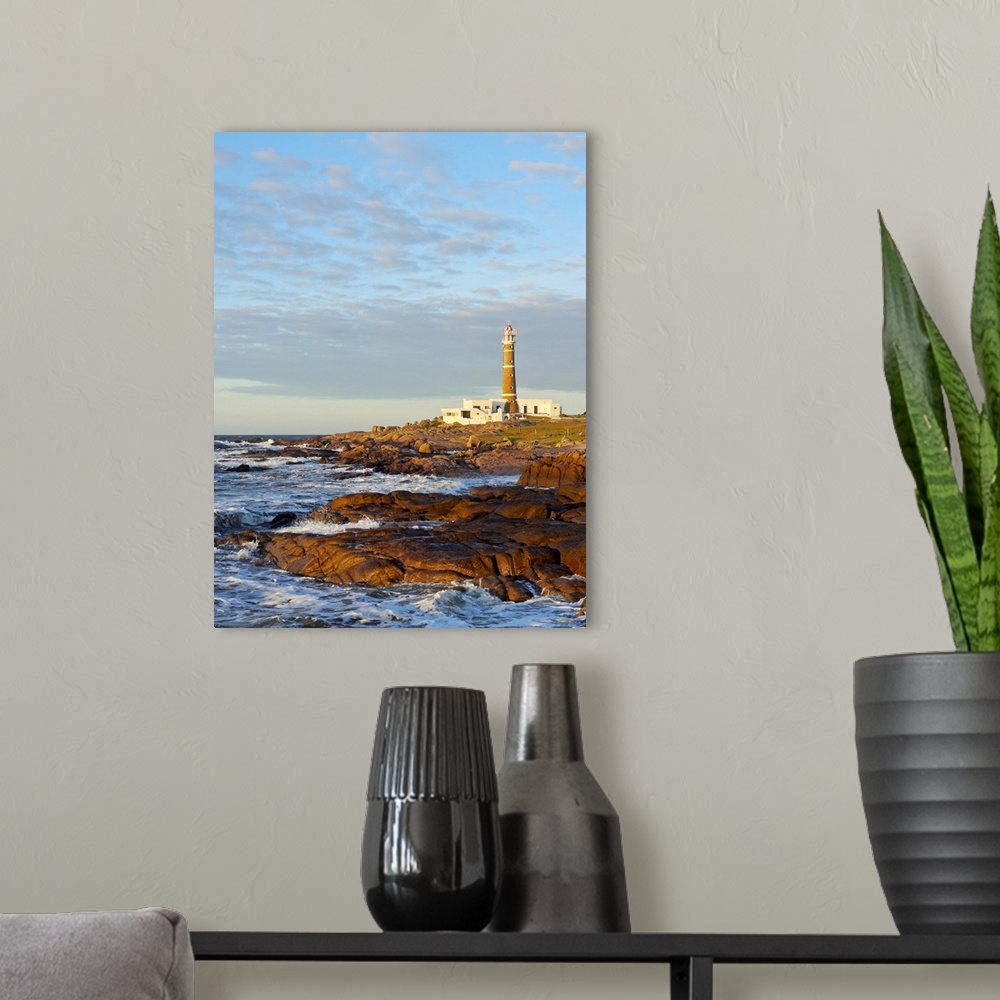 A modern room featuring Uruguay, Rocha Department, Cabo Polonio, Lighthouse at sunrise.