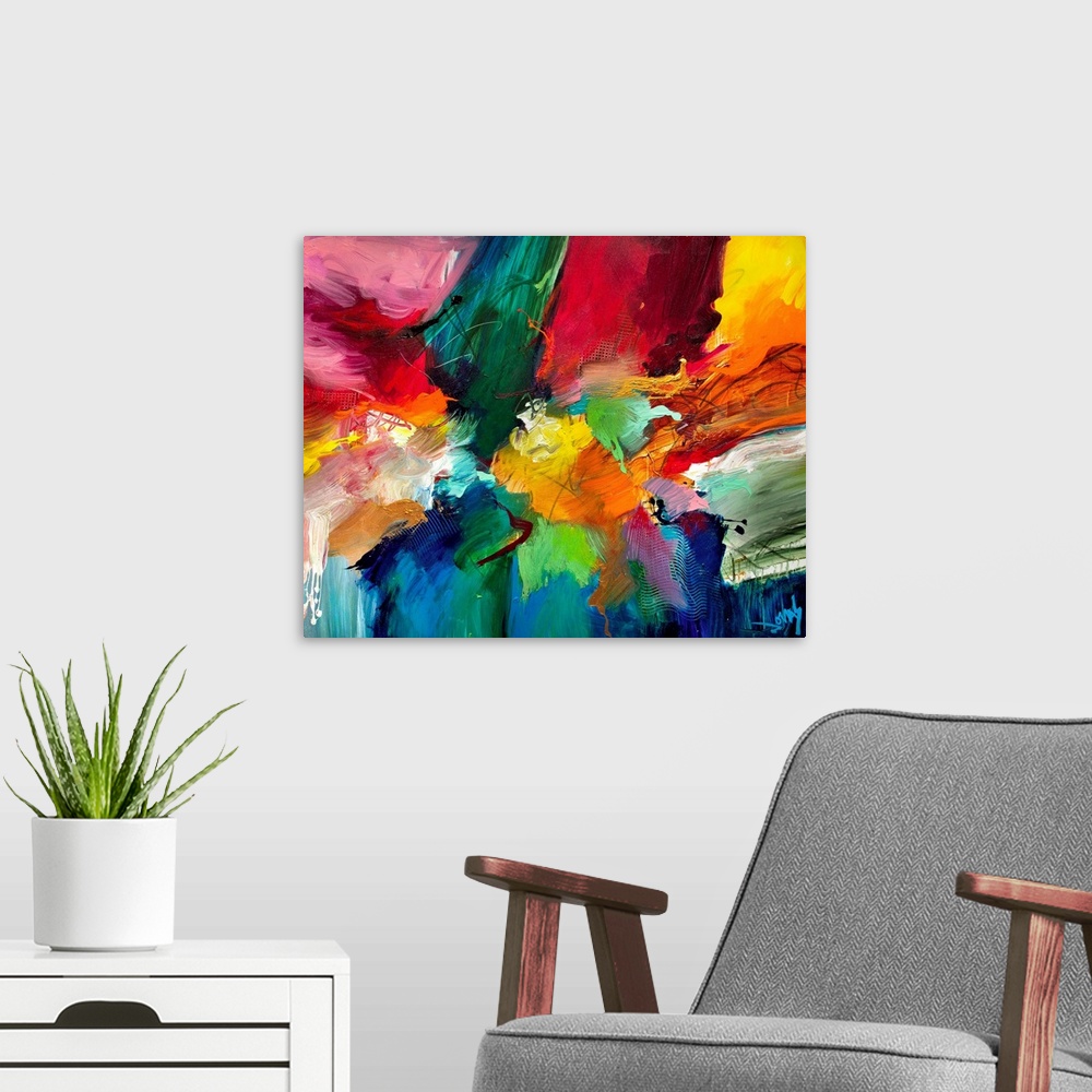 A modern room featuring Decorative accents for the home or office this abstract painting is made densely pack swathes of ...