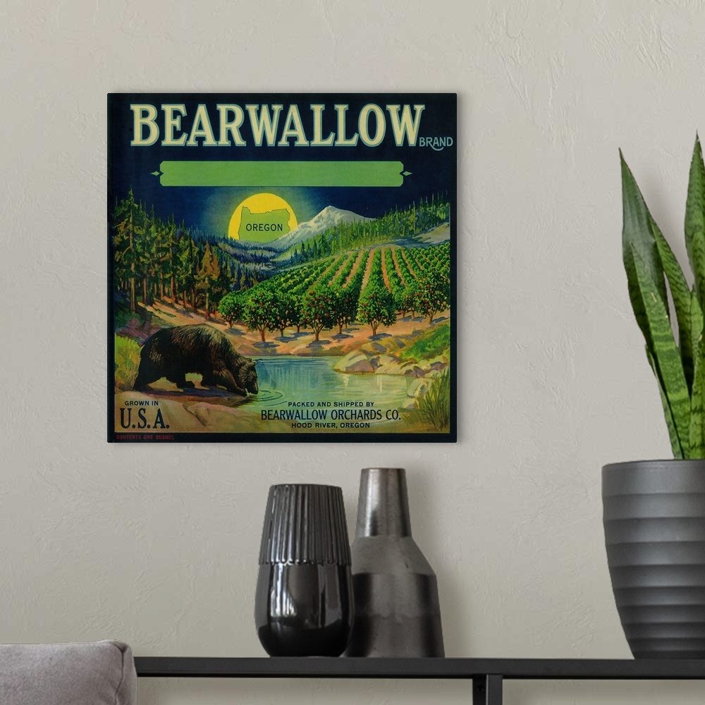 A modern room featuring Bearwallow Apple Crate Label, Hood River, OR