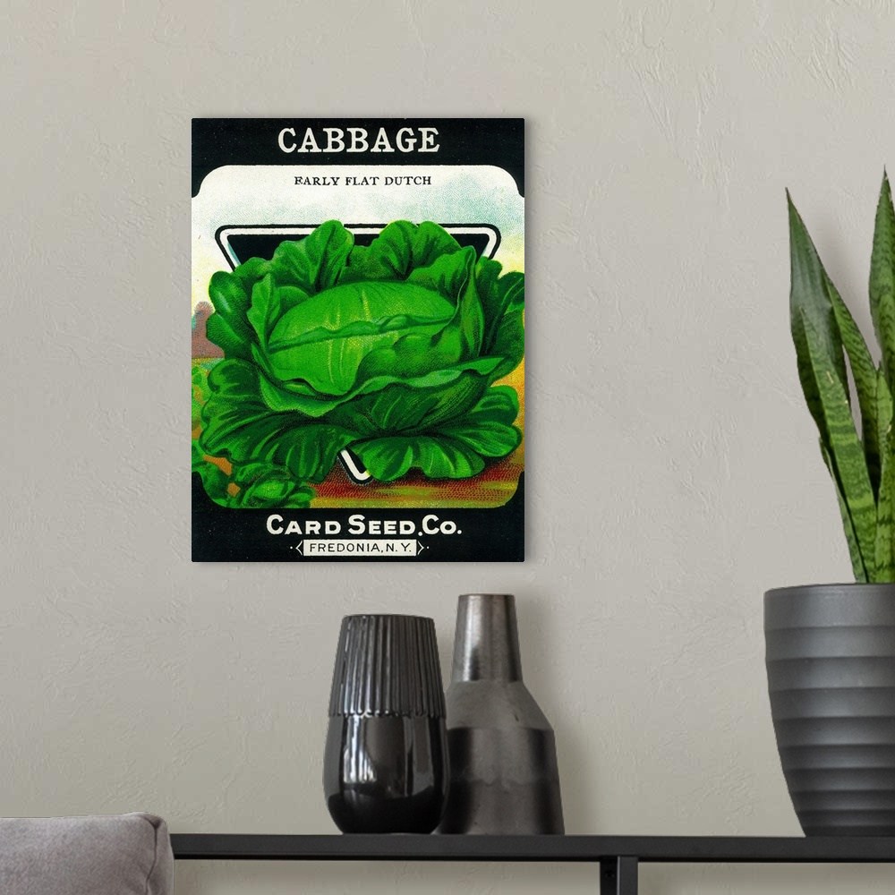 A modern room featuring A vintage label from a seed packet for cabbage.