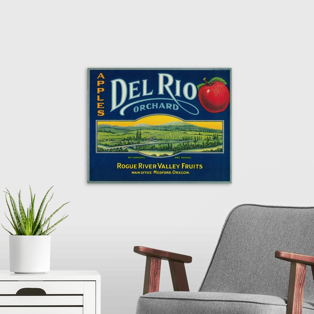 A modern room featuring Del Rio Apple Crate Label, Medford, OR