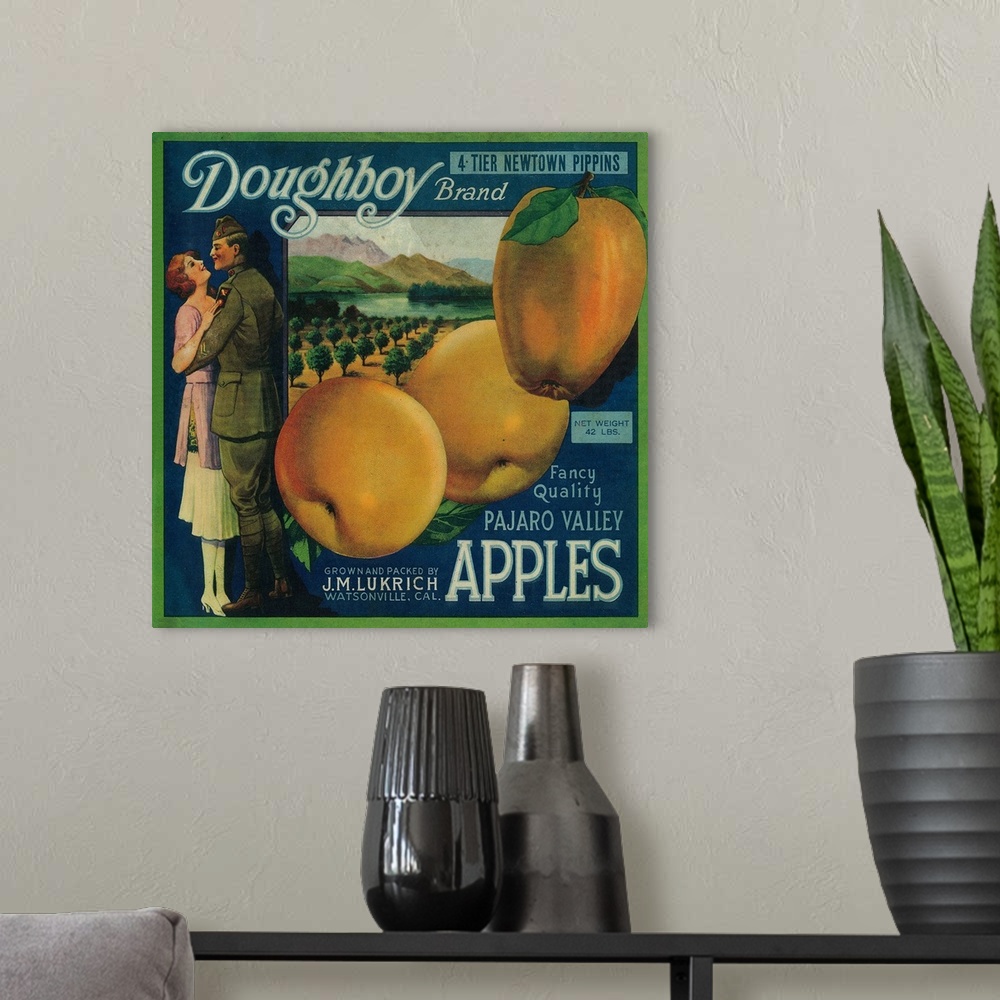 A modern room featuring Doughboy Apple Crate Label, Watsonville, CA