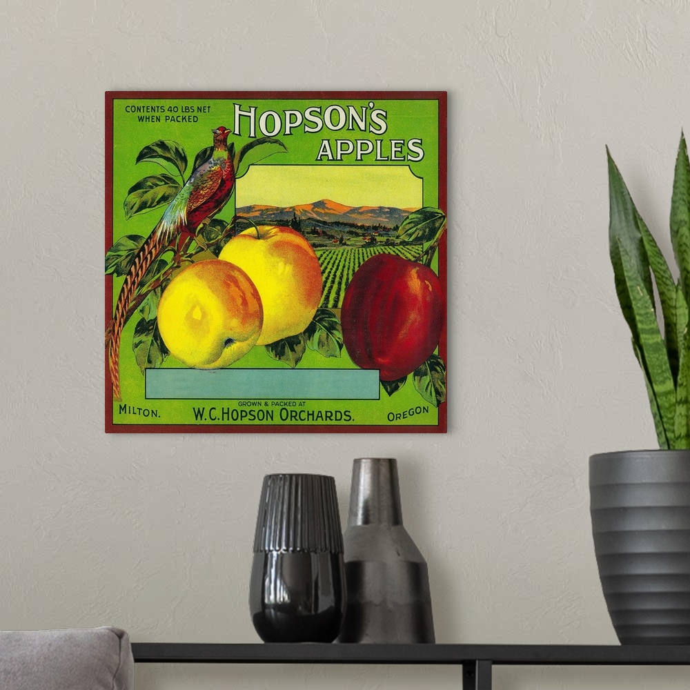 A modern room featuring Hopson's Apple Crate Label, Milton, WA