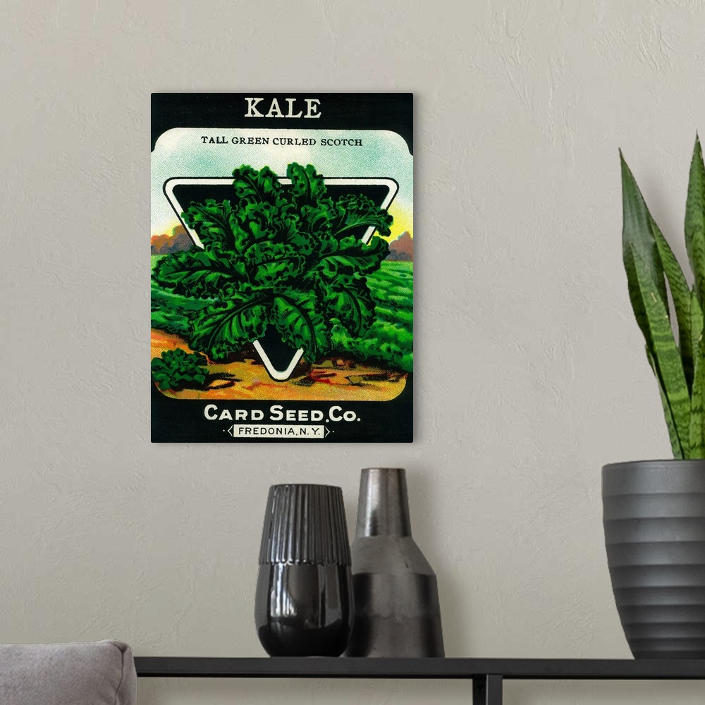 A modern room featuring A vintage label from a seed packet for kale.