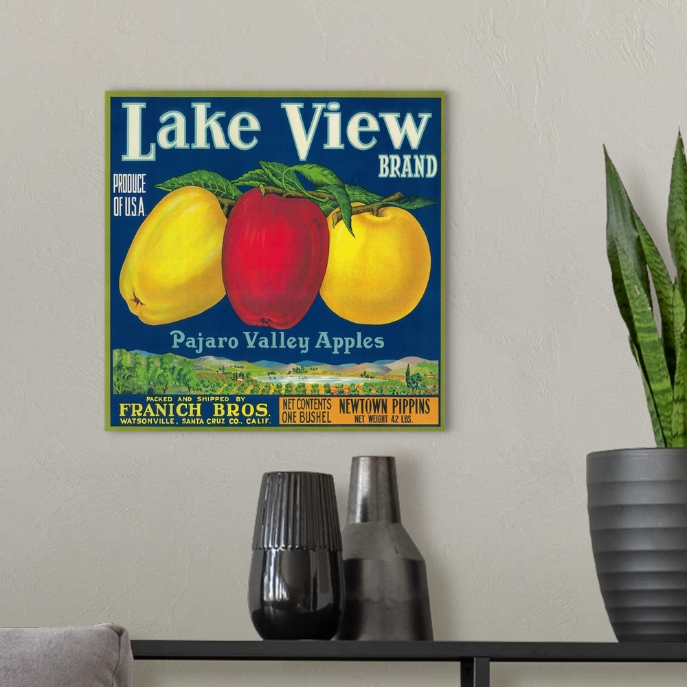 A modern room featuring Lake View Apple Label, Watsonville, CA