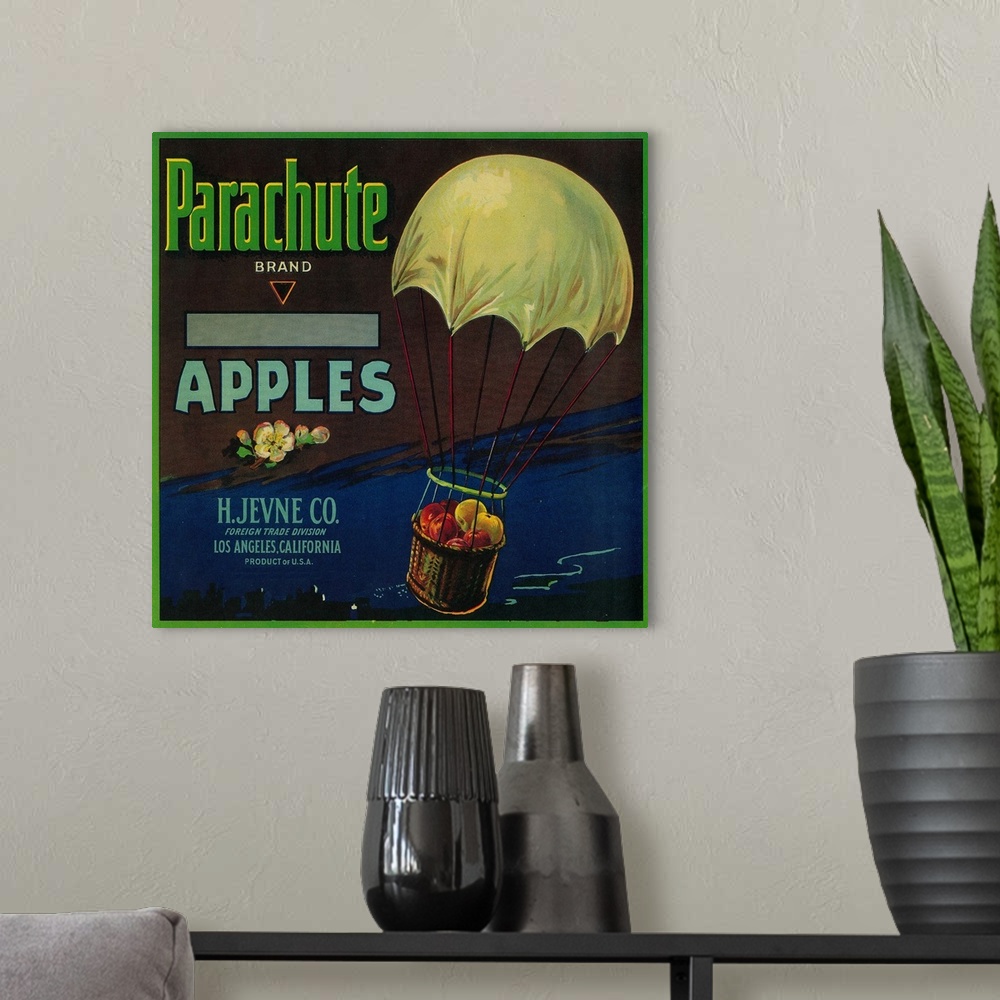 A modern room featuring Parachute Apple Crate Label, Los Angeles, CA