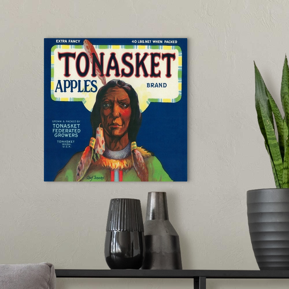 A modern room featuring Tonasket Apple Label, Tonasket, WA