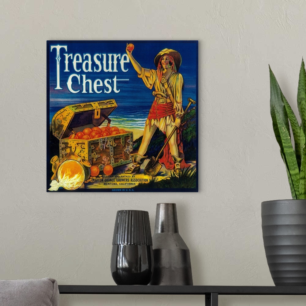 A modern room featuring Treasure Chest Orange Label, Mentone, CA