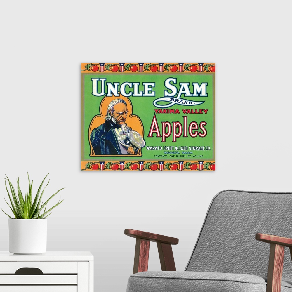 A modern room featuring Uncle Sam Apple Label, Wapato, WA