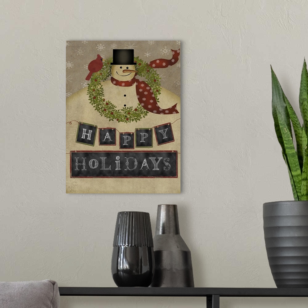 A modern room featuring Happy Holidays Snowman Main