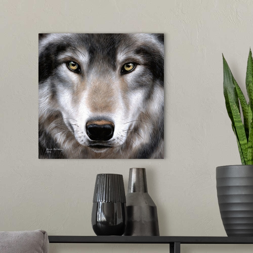grey wolf painting