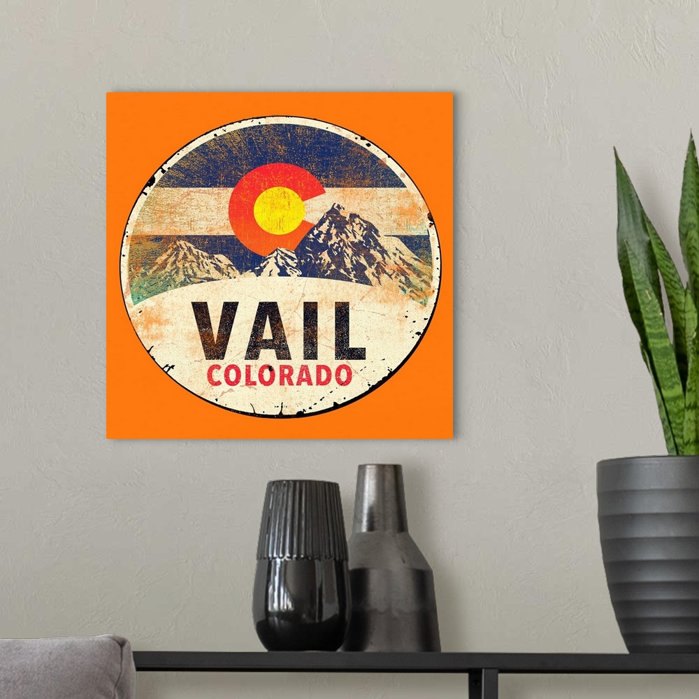 A modern room featuring A digital illustration of mountains for Vail, Colorado.
