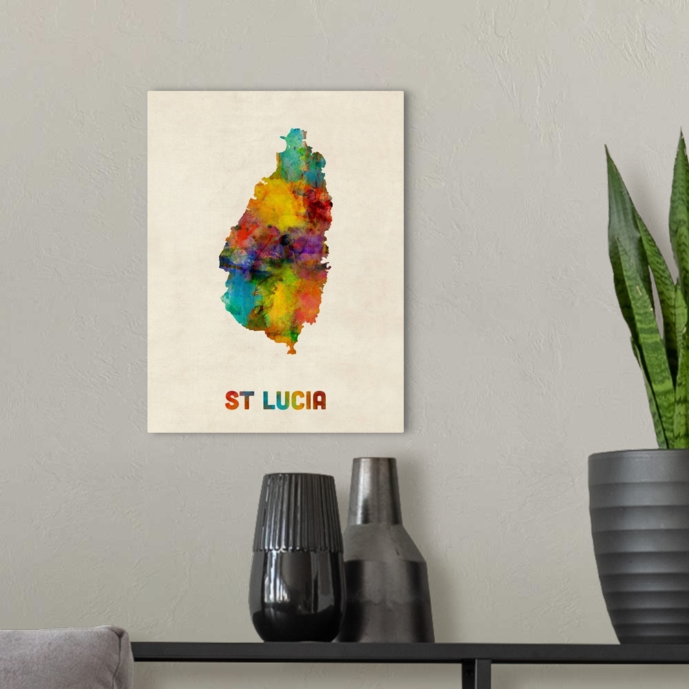 A modern room featuring A watercolor map of St Lucia