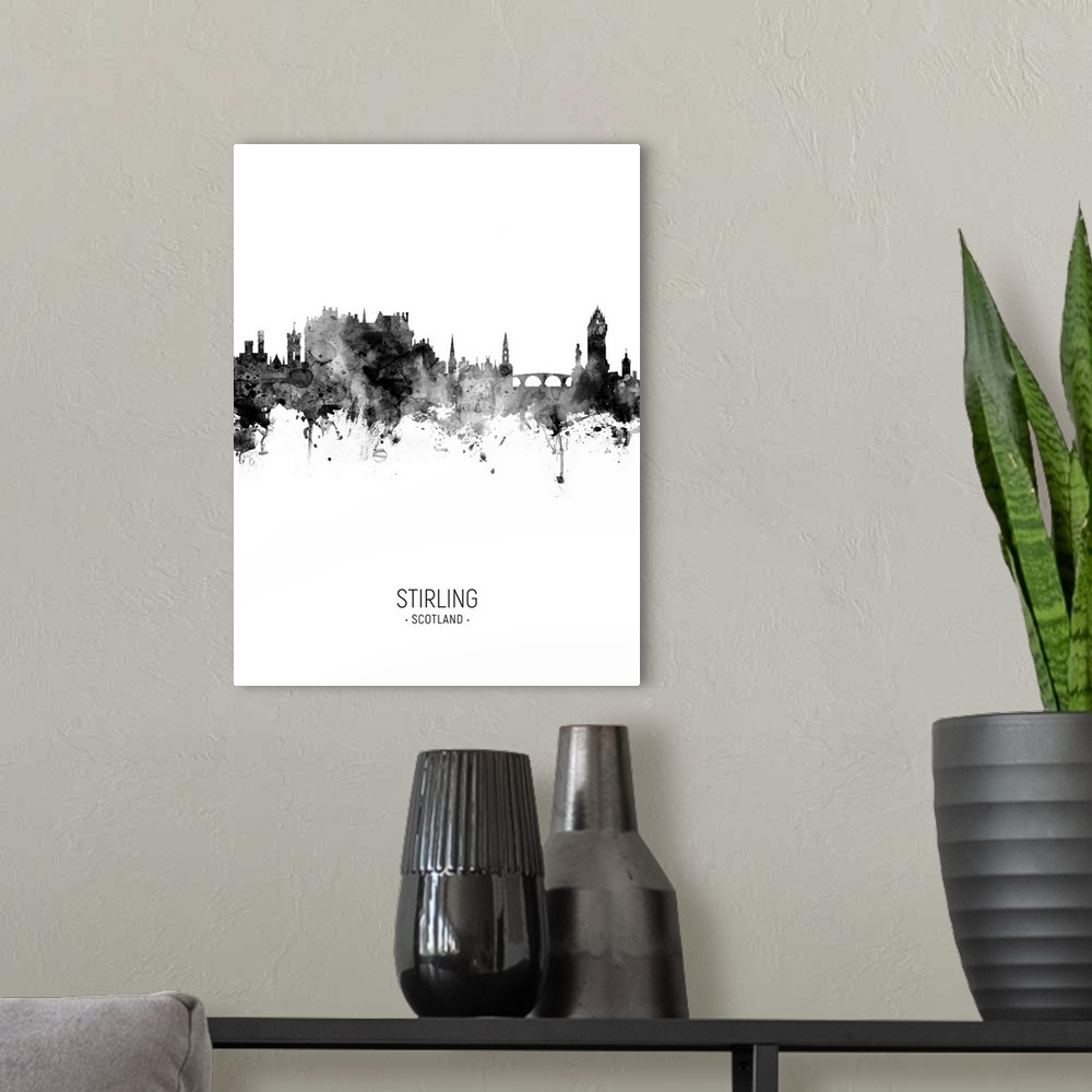 A modern room featuring Watercolor art print of the skyline of Stirling, Scotland, United Kingdom