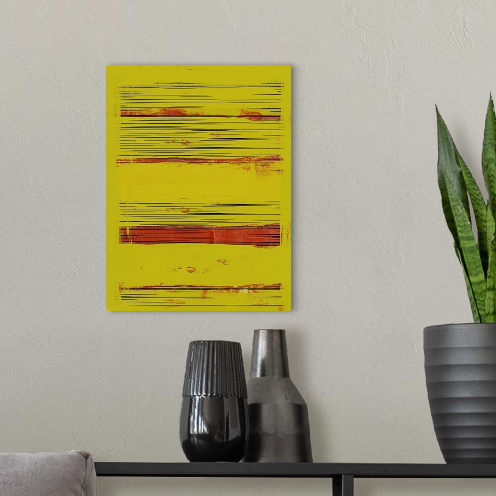 A modern room featuring Abstract Yellow and Red Study