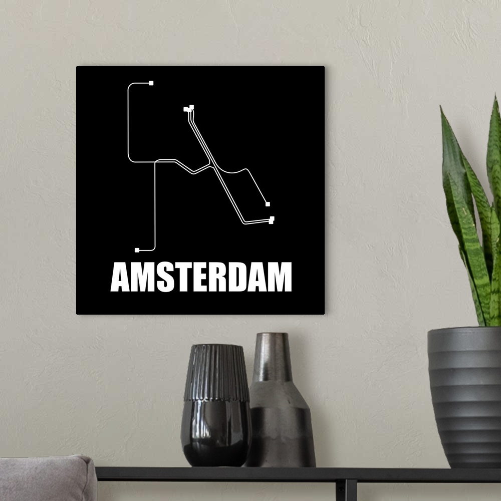 A modern room featuring Amsterdam Black Subway Map