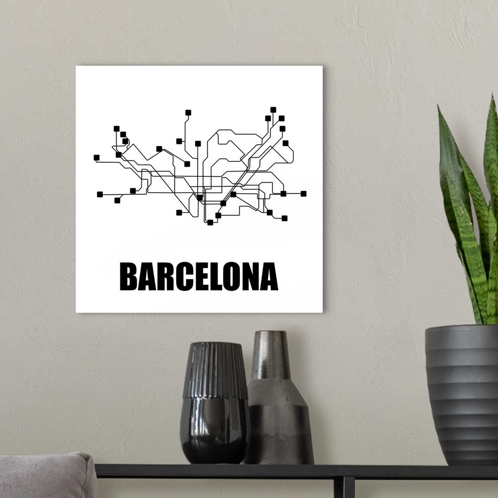 A modern room featuring Barcelona White Subway Map