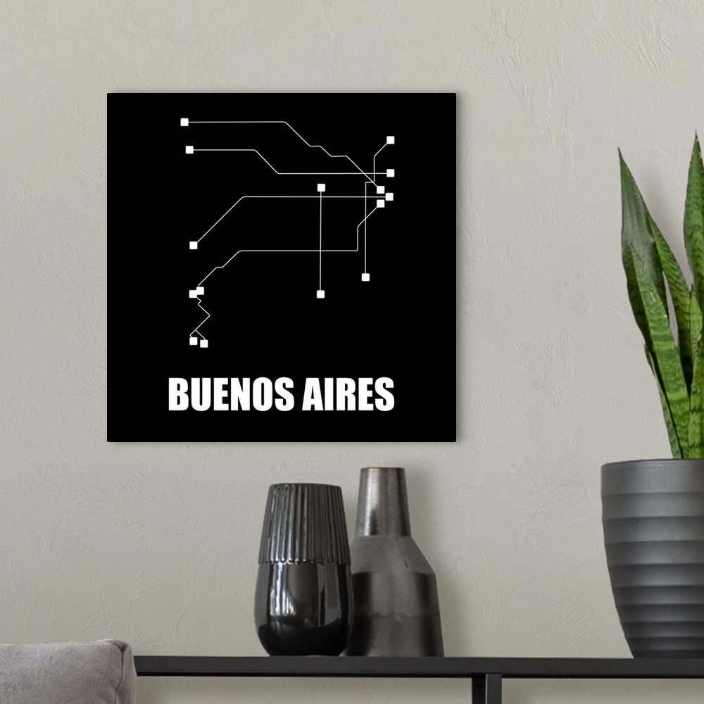 A modern room featuring Buenos Aires Black Subway Map