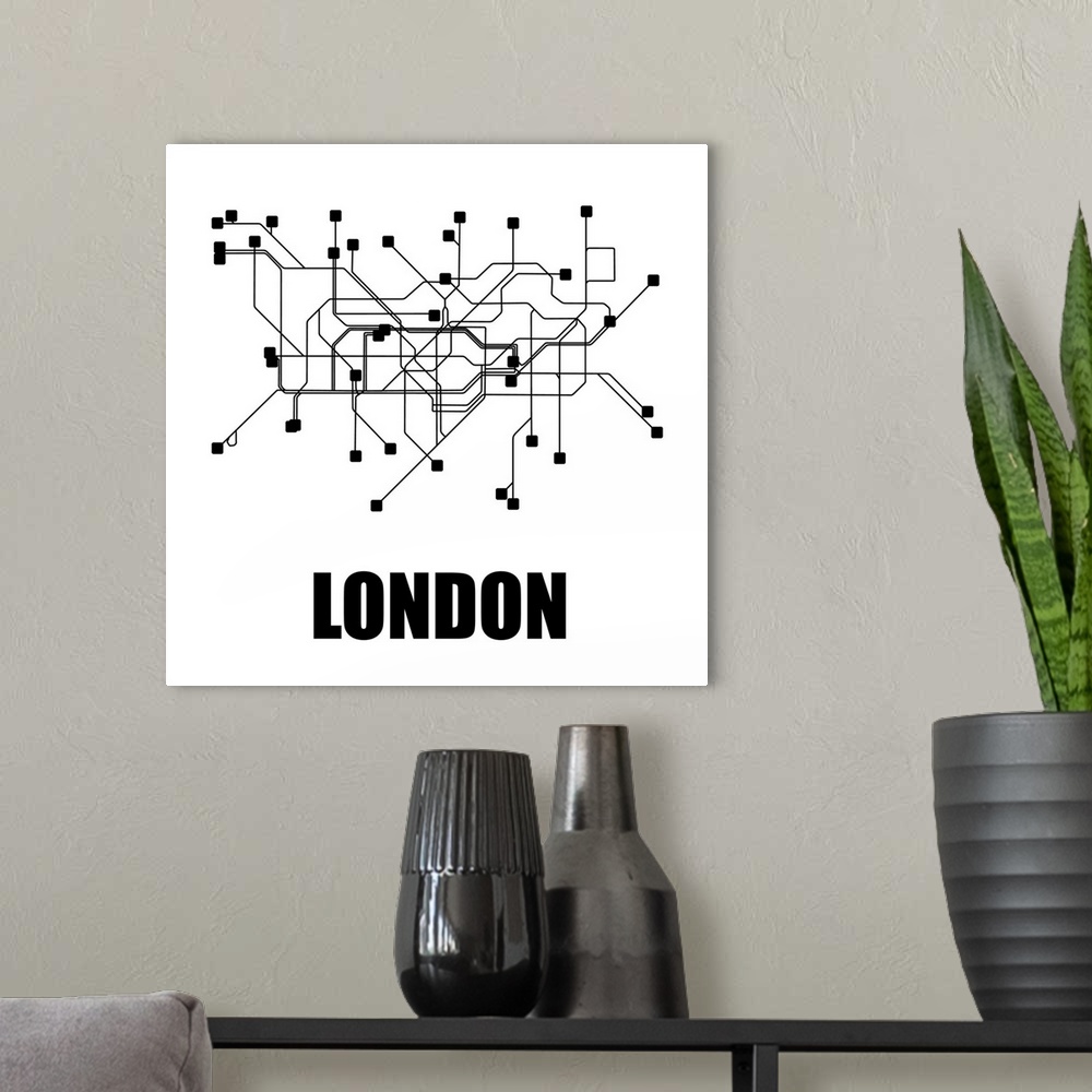 A modern room featuring London White Subway Map
