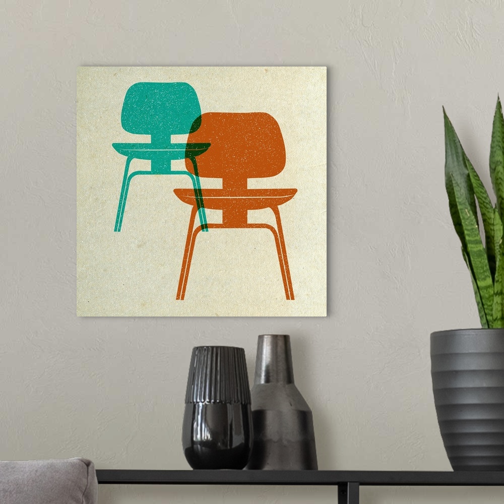 A modern room featuring Mid Century Chairs Print I