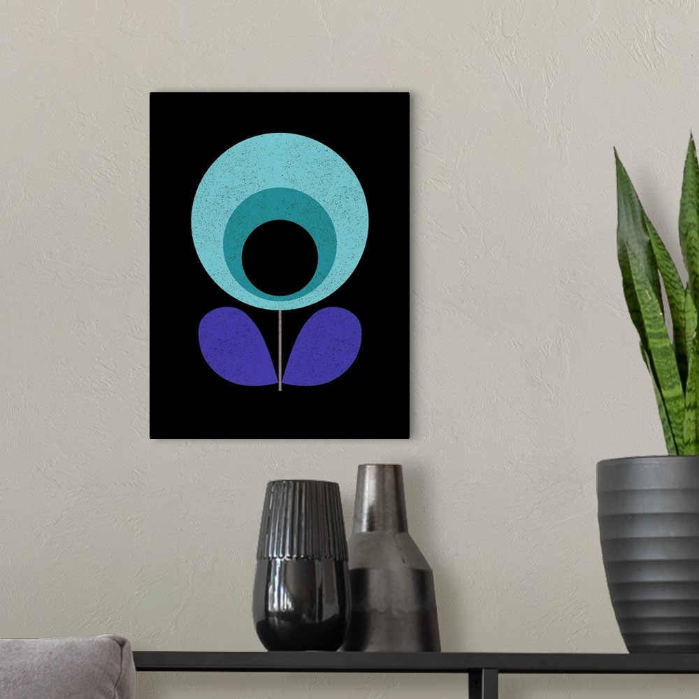 A modern room featuring Mid Century Pale turquoise Flower on Black