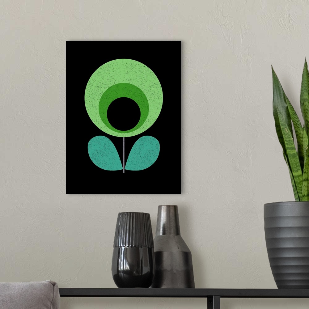 A modern room featuring Mid Century Yellow green Flower on Black