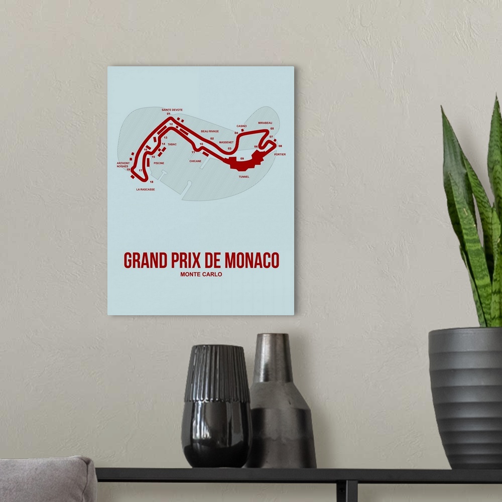 A modern room featuring Minimalist Monaco Grand Prix Poster III
