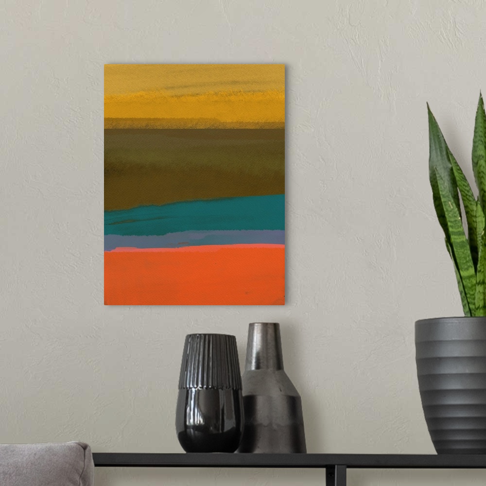 A modern room featuring Orange and Yellow Abstract