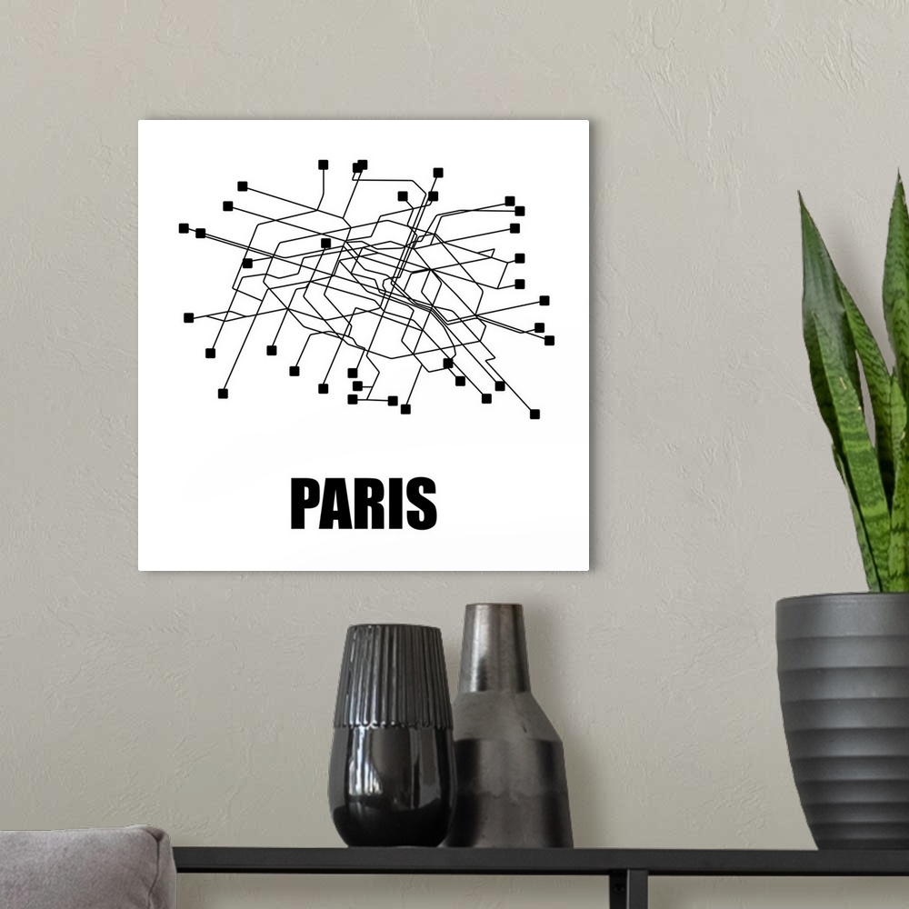 A modern room featuring Paris White Subway Map