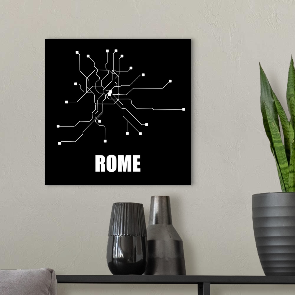 A modern room featuring Rome Black Subway Map