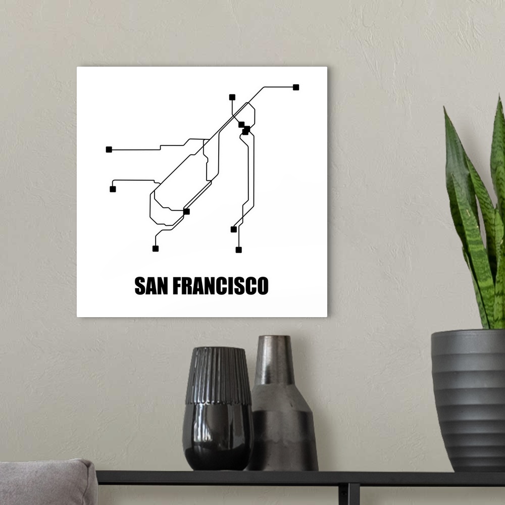 A modern room featuring San Francisco White Subway Map