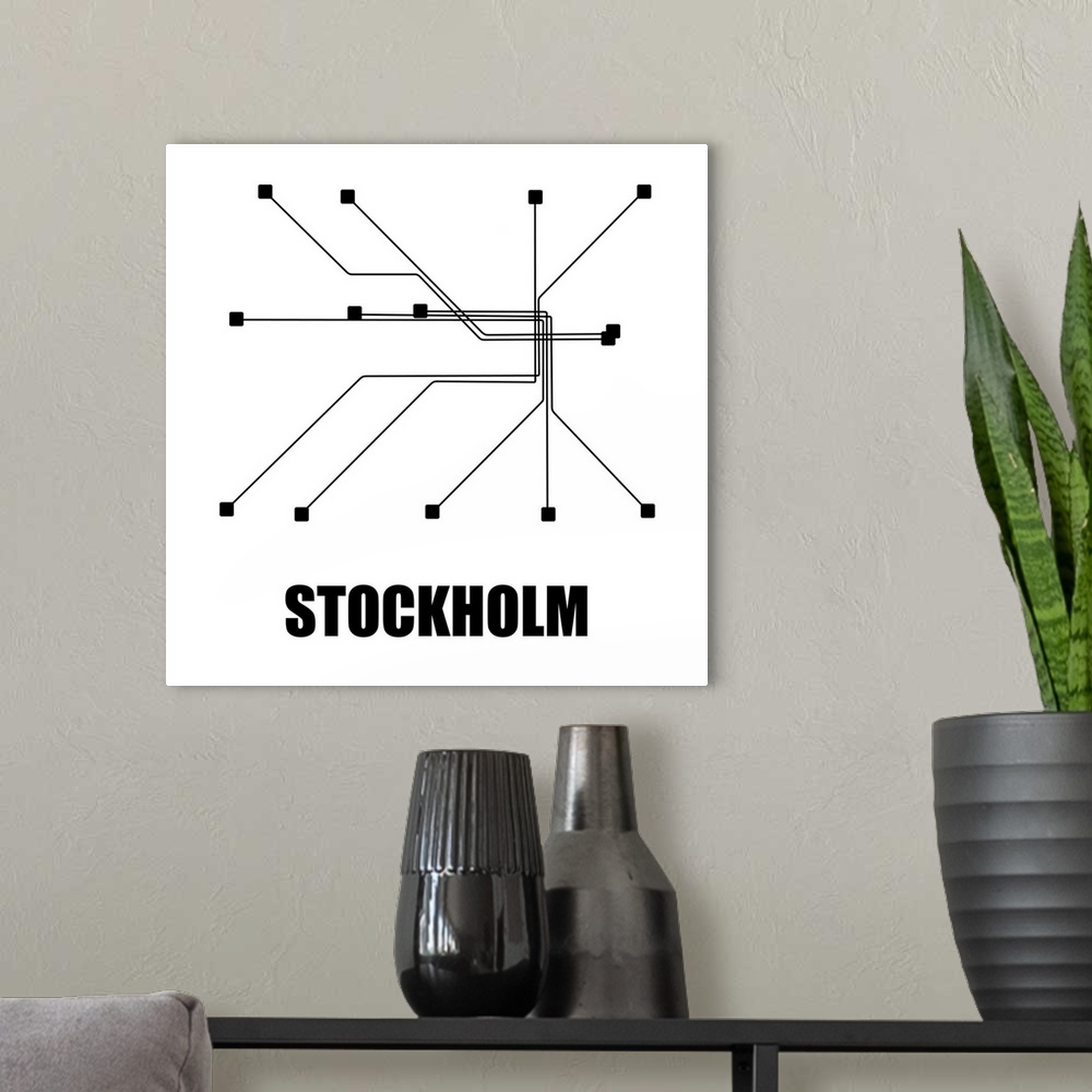 A modern room featuring Stockholm White Subway Map