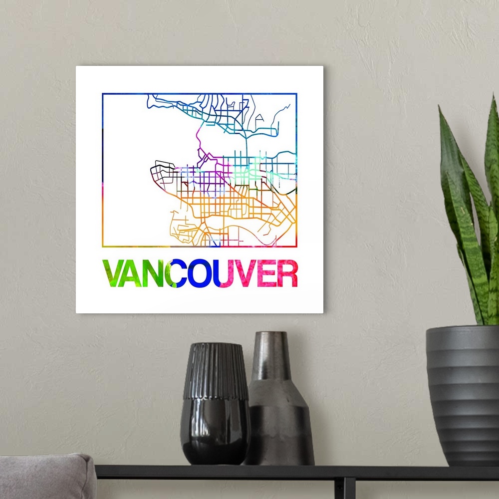 A modern room featuring Colorful map of the streets of Vancouver, Canada.
