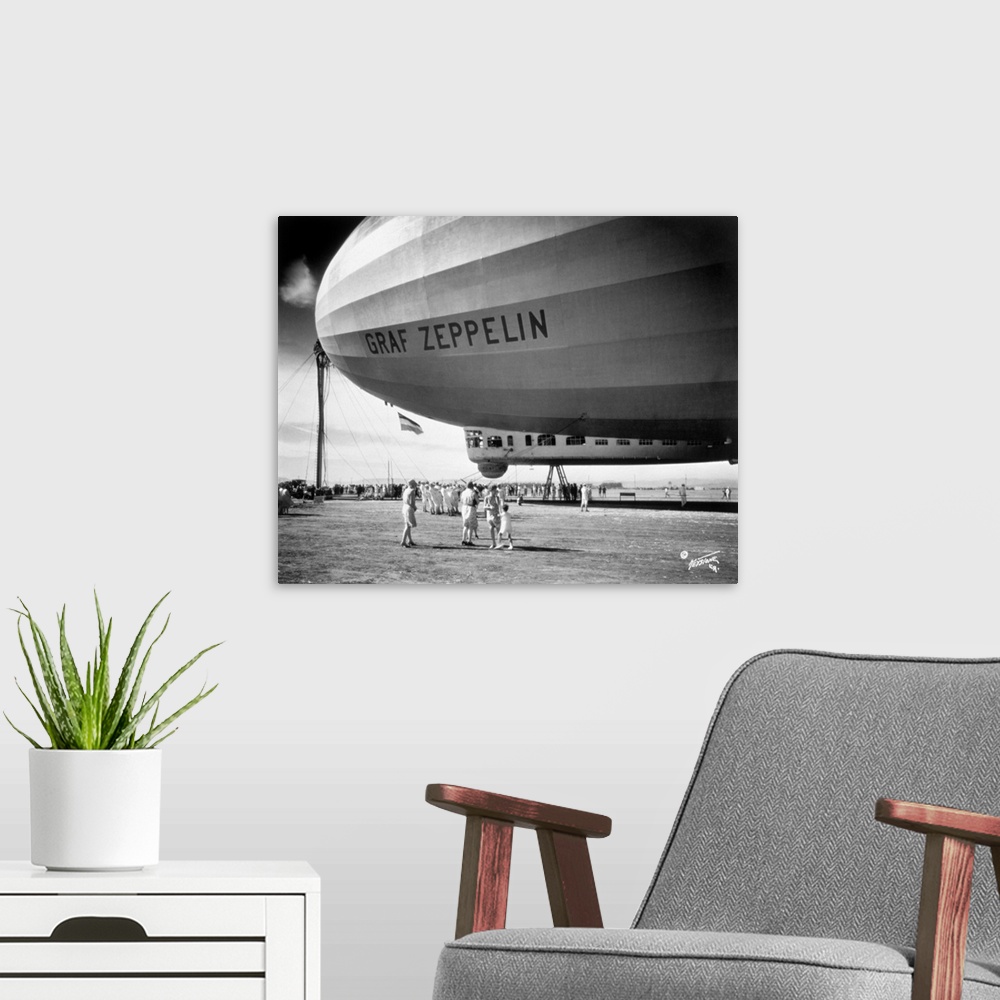 A modern room featuring 1920's 1930's People Looking At Gondola Of Graf Zeppelin Lz-127 German Rigid Lighter Than Air Air...