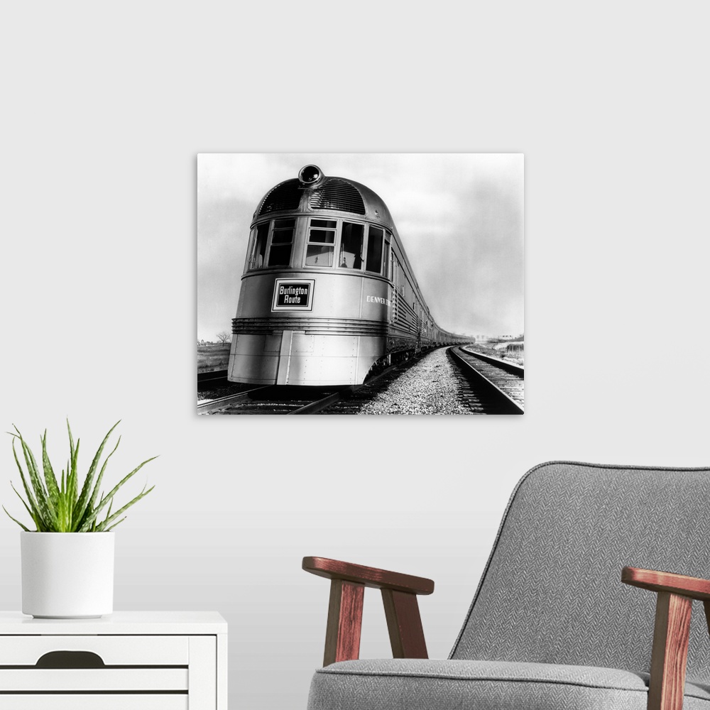 A modern room featuring 1930's 1940's Engine Head On Of Burlington Route Railroad Streamliner Denver Zephyr Chicago To De...
