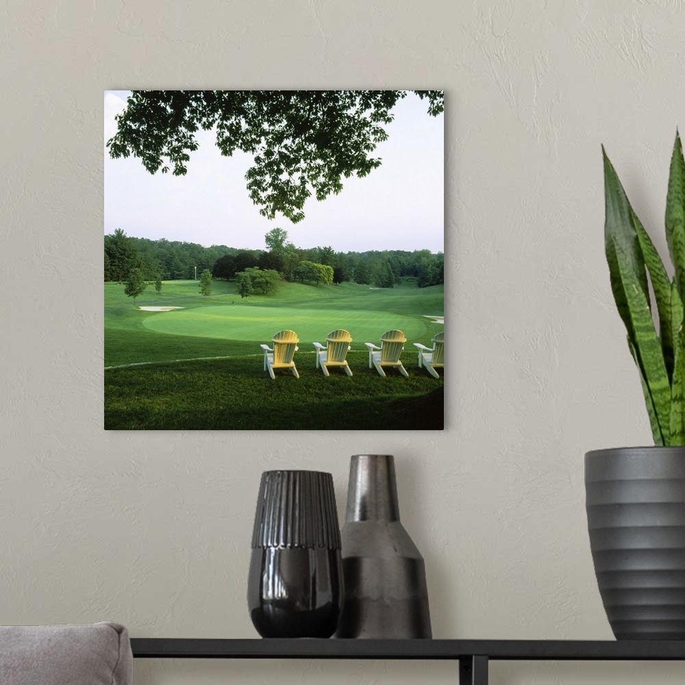 A modern room featuring Adirondack chairs in a golf course, Columbia Country Club, Chevy Chase, Maryland