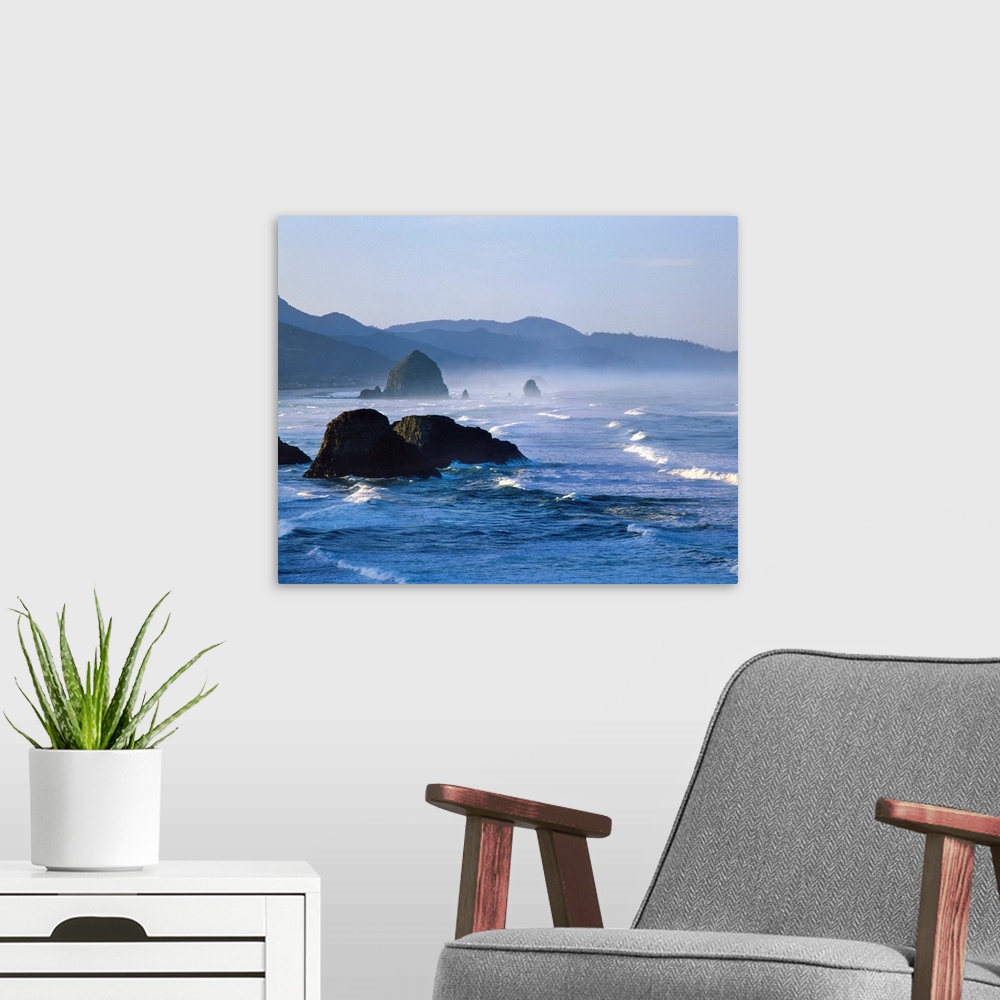 A modern room featuring Haystack Rocks in Cannon Beach from Ecola State Park, Clatsop County, Oregon, USA