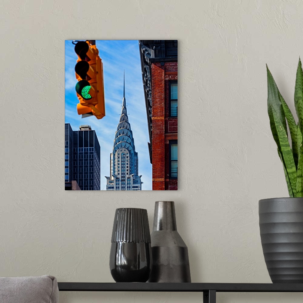 A modern room featuring New york city, new york state, united states of america. The chrysler building. An art deco style...