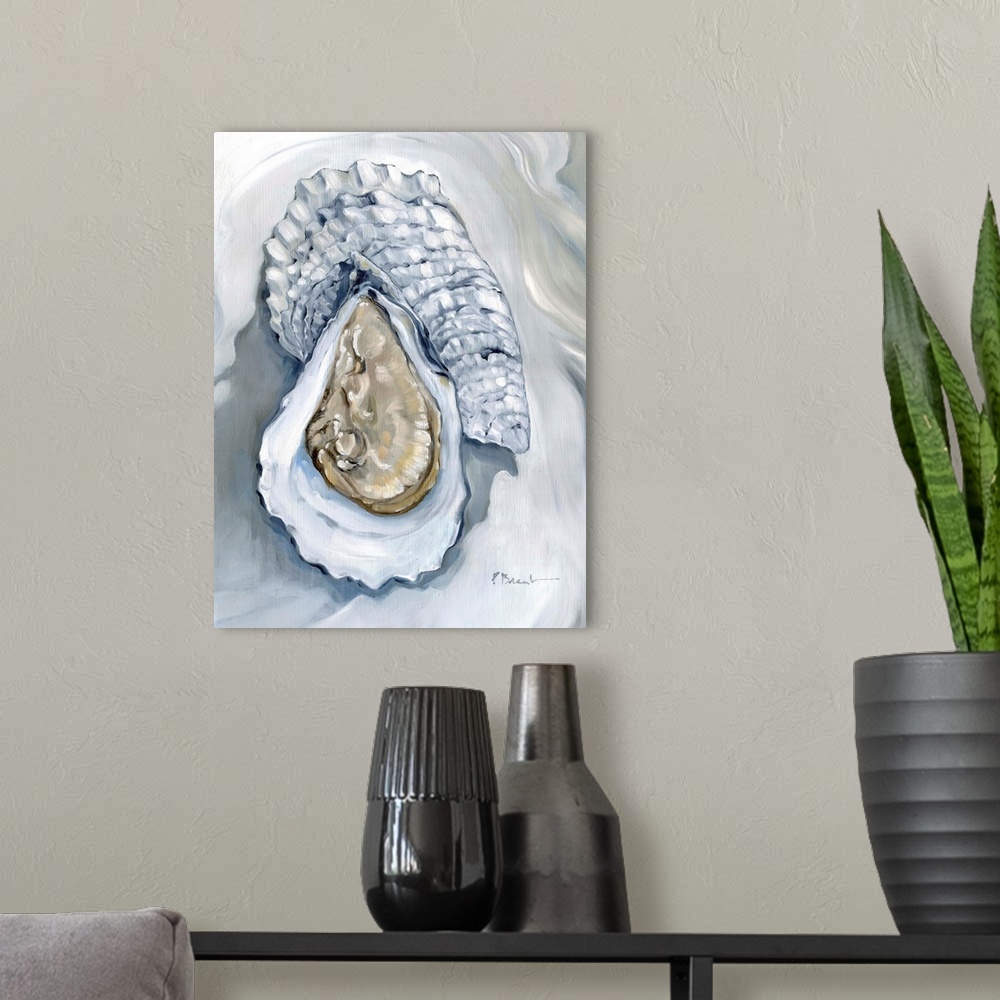 A modern room featuring Oysters Close Up VII - White