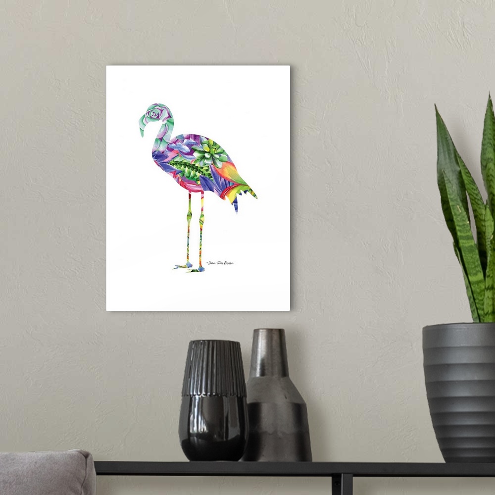 A modern room featuring Flamingo Watercolor Succulents