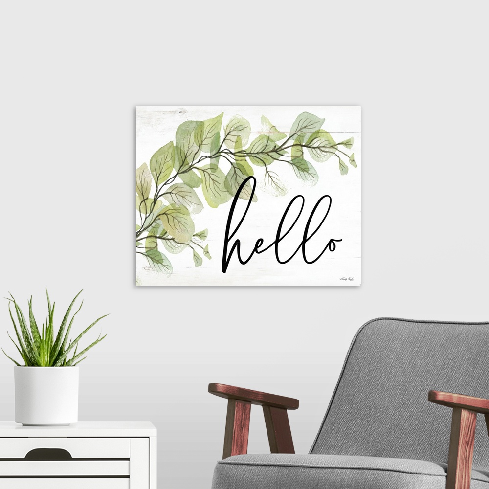 A modern room featuring Hello