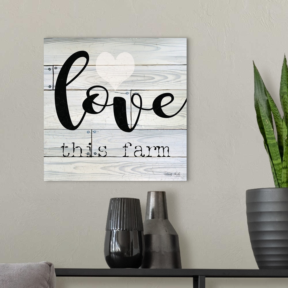 A modern room featuring Love This Farm