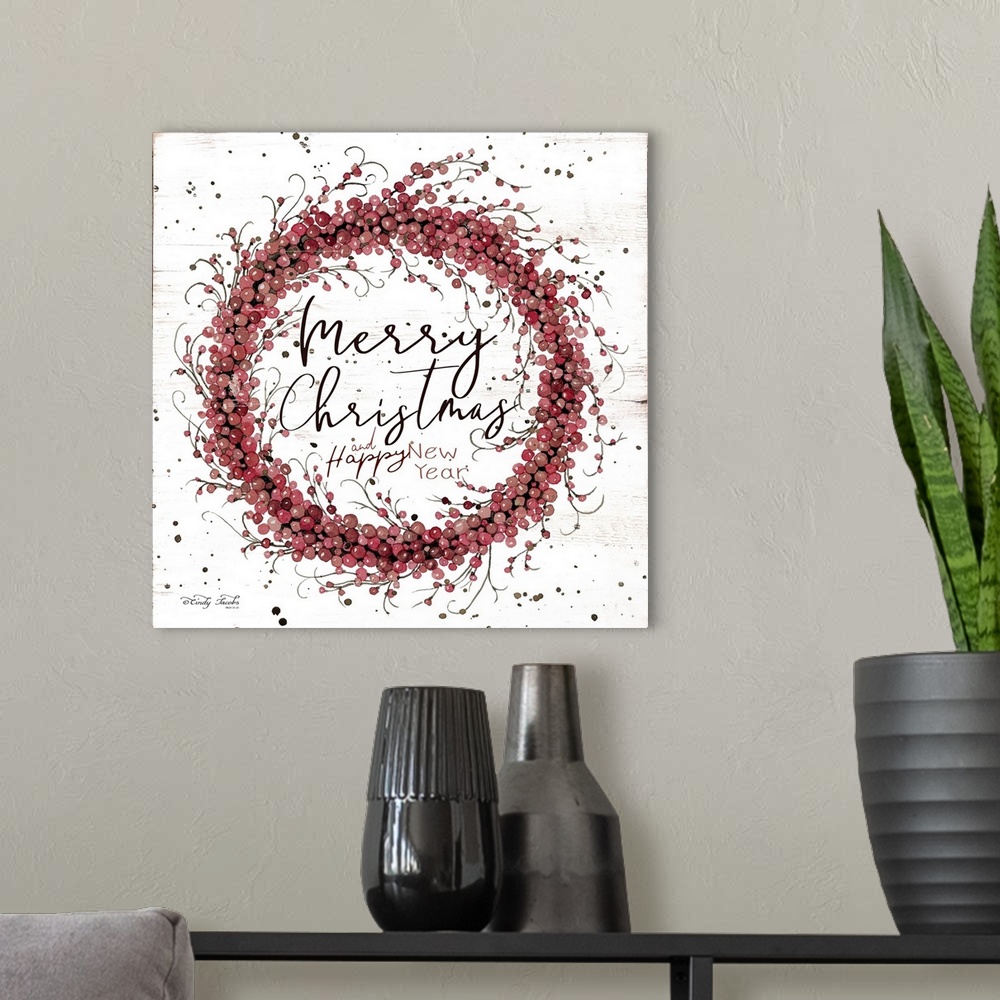A modern room featuring Merry Christmas Berry Wreath